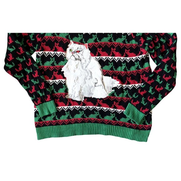 Ugly Christmas Sweater Grumpy Cat Design By 33Degrees L Mens Holiday Red Green - Picture 2 of 7